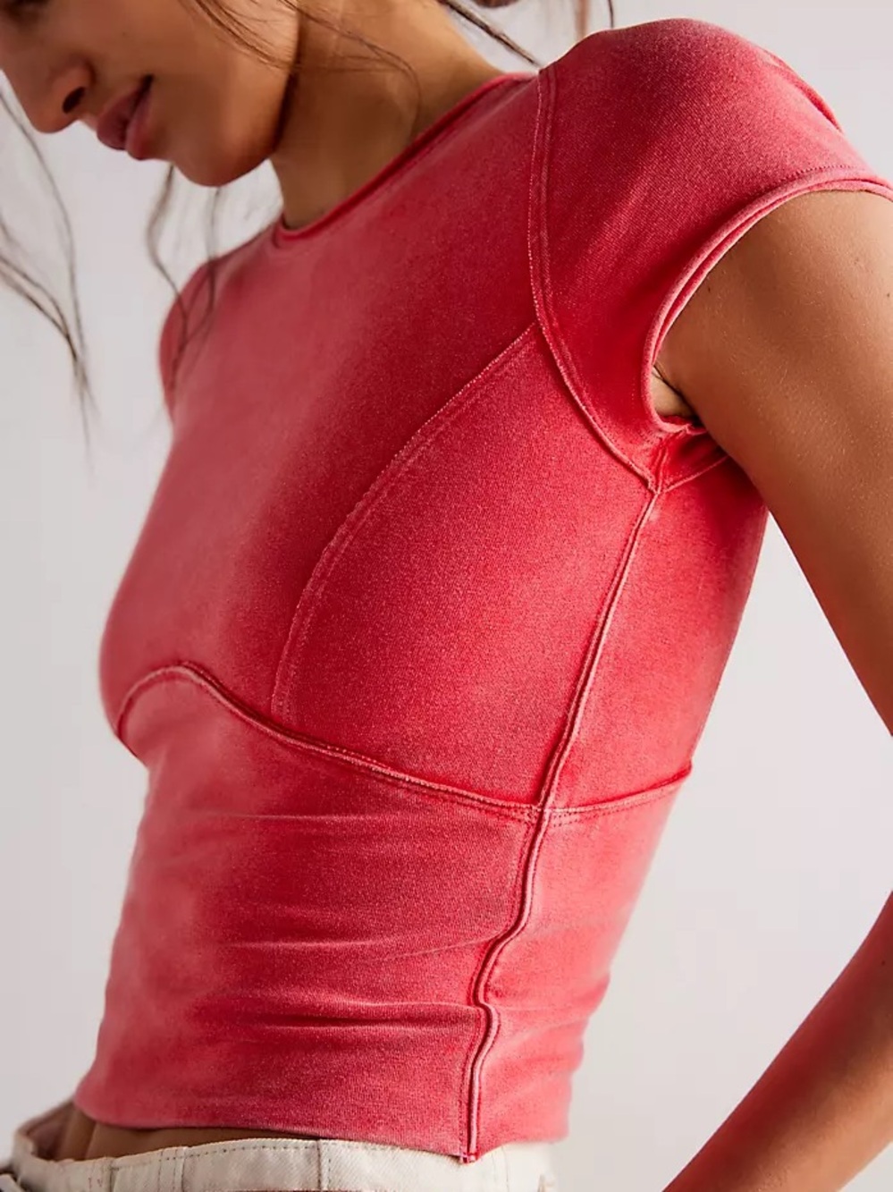 NWT Free People Red Cropped Cap Sleeve Tee